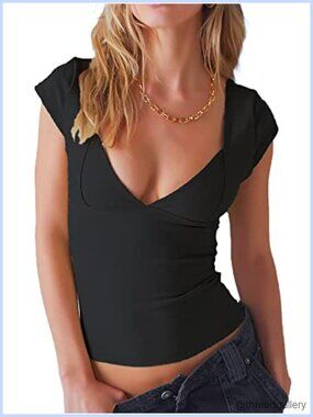 Women's Deep V Neck Backless Nylon Spandex Slim Fit Y2k Crop Top